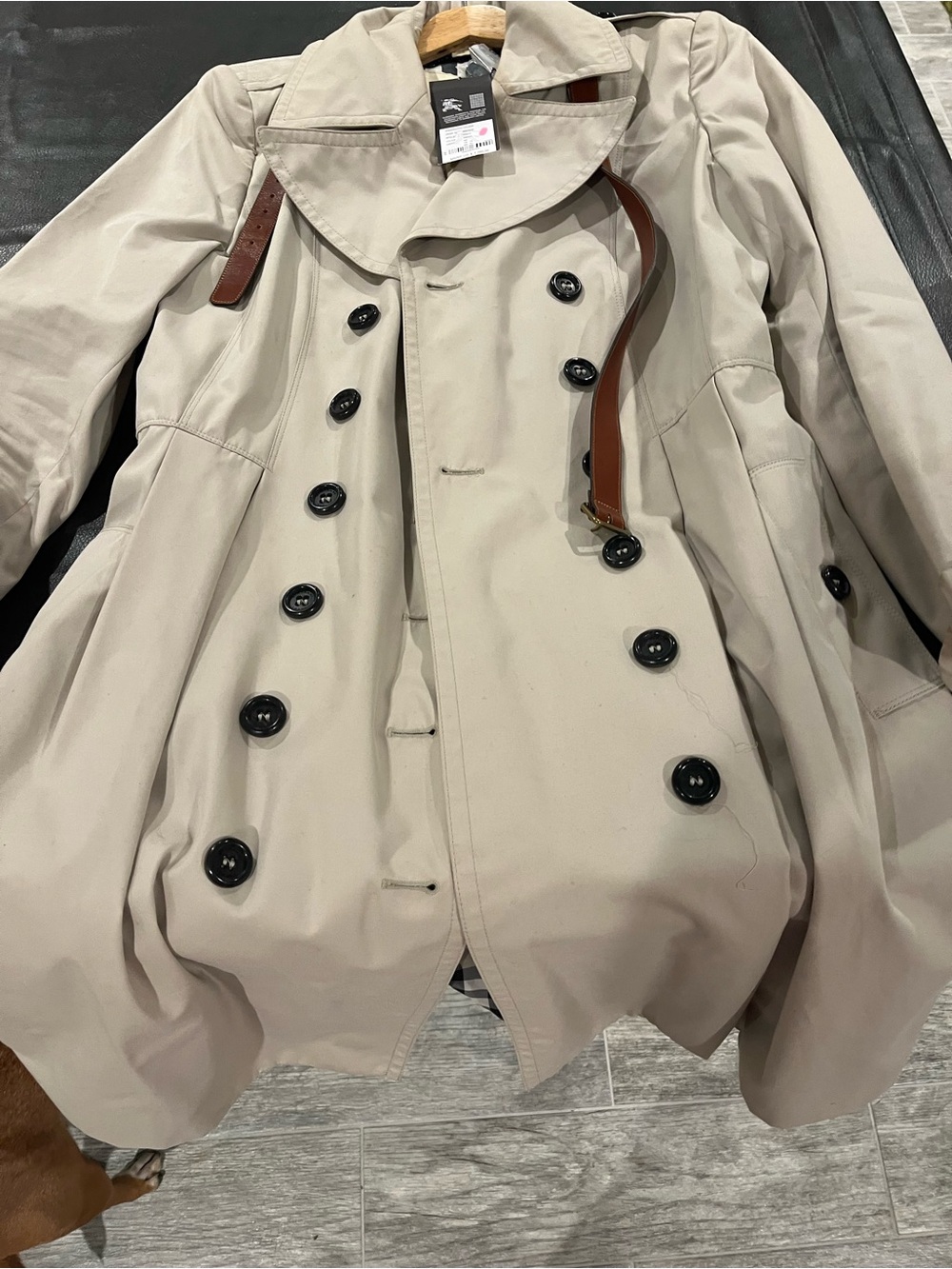 Burberry Beige Double-Breasted Trench with Brown leather Belt with tags SZ 14R - Picture 7 of 15
